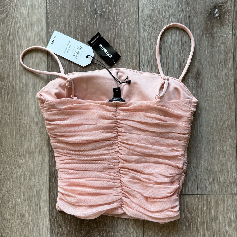 Express Pink Ruched Crop Top - Picture 2 of 3